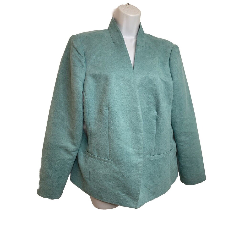 Chico's Sky Blue Suede Jacket Coat Blazer sz 2 L (11)